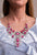 Collar transparente con Fucsia y plat. Incluye aretes