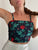 Crop Top Azul marino, flores Rojo con verde